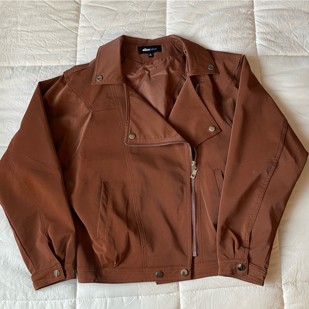 Alice Blue Tan Faux Leather Jacket